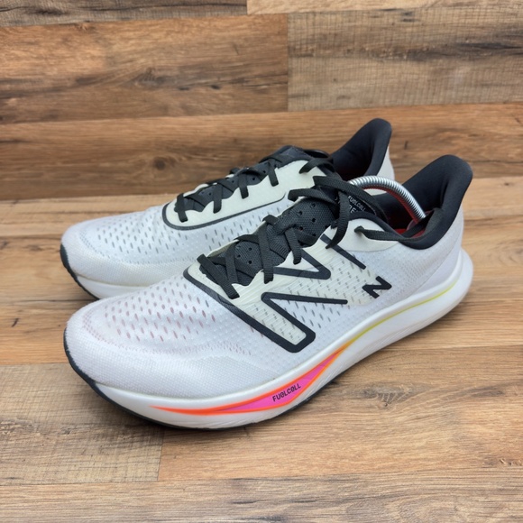 New Balance® Men's 11D  FuelCell Rebel Running Shoes  White/Neon Dragonfly - Picture 2 of 8